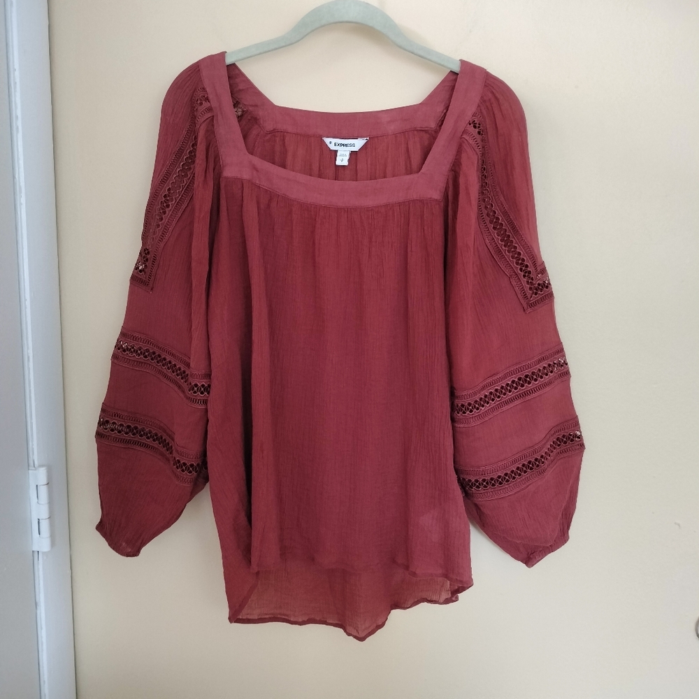 Express blouse top Shirt puff sleeves cotton gauze light airy S boho Western
